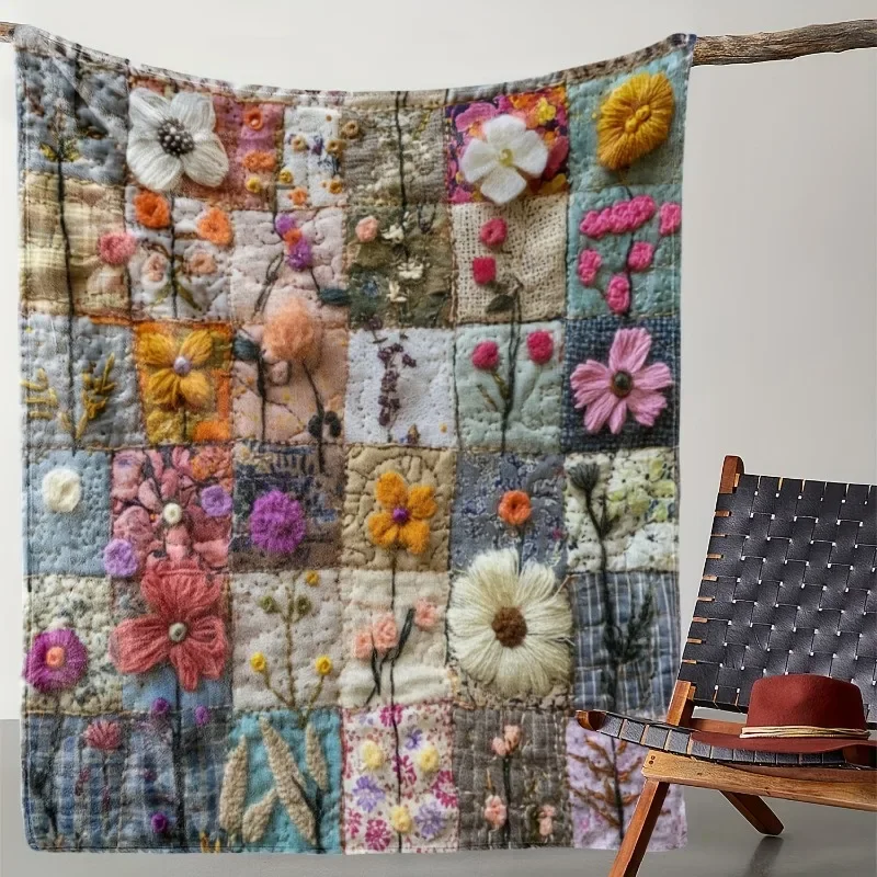 Eine Vintage-Blumen-Patchwork-Flanelldecke, geeignet für weiche Decken, Sofa, Betten, Büros, Camping, Geburtstag, unverzichtbares Zubehör