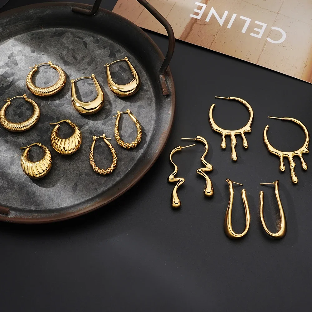 Fashion Simple Round Hollow Jewelry Earrings 316l Stainless Steel 18kpvd Gold-Plated Waterproof Eardrop Accessories 2024 New