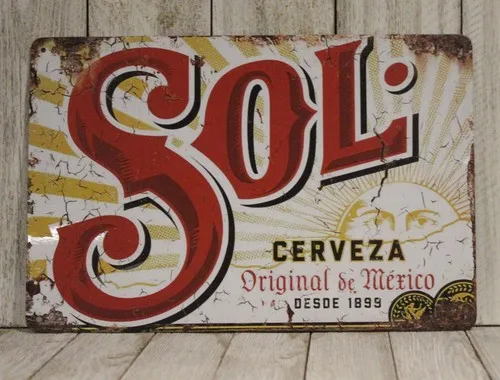 Sol Mexican Beer Tin Metal Sign Bar Restaurant Rustic Vintage Ad Style