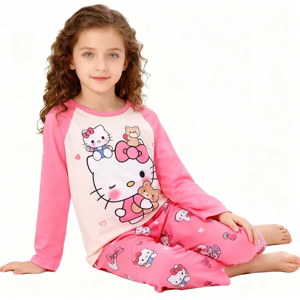Kuwaii مرحبا كيتي Kuromi بيجامة الحيوان الكرتون طويلة الأكمام الفتيات منامة مجموعات الأطفال ملابس خاصة الاطفال المراهقات بيجامات #5