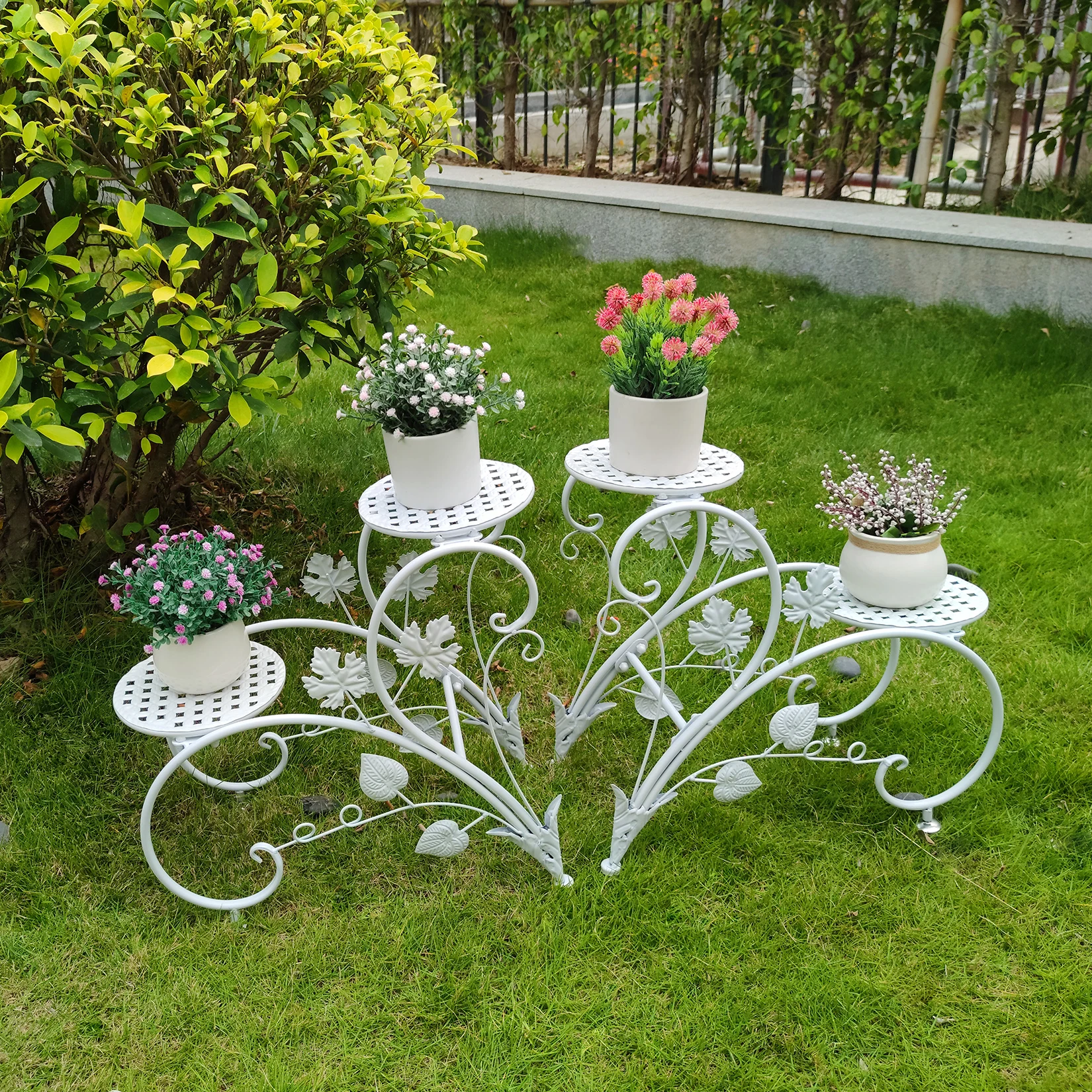 1 Pair of Tall Metal Plant Stands, Elegant Iron Flower Pot Holder Rack for Garden, Patio, Balcony, Living Room Art Display Shelf image 2