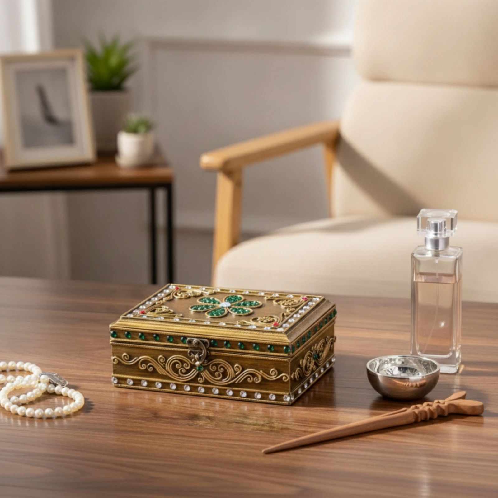 Carved Jewelry Box with Latch Artisanal Look Wooden Jewelry Box with Mirror Secure Long-Lasting for Women, Vanity, Dresser