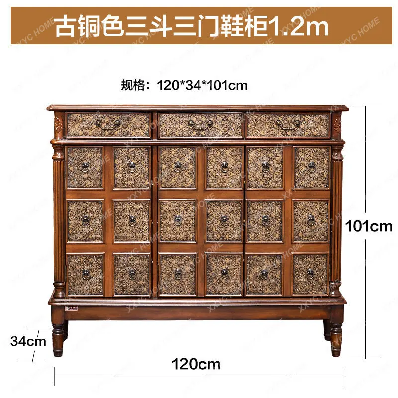 

L shoe cabinet solid wood retro painted entrance cabinet home door large capacity storage