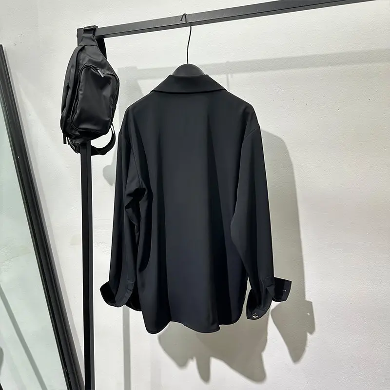 Fashionable Idle Style Unique Classic Suit Collar Double Breasted Shirt Versatile Retro Non-Ironing High-Grade Top Fashion