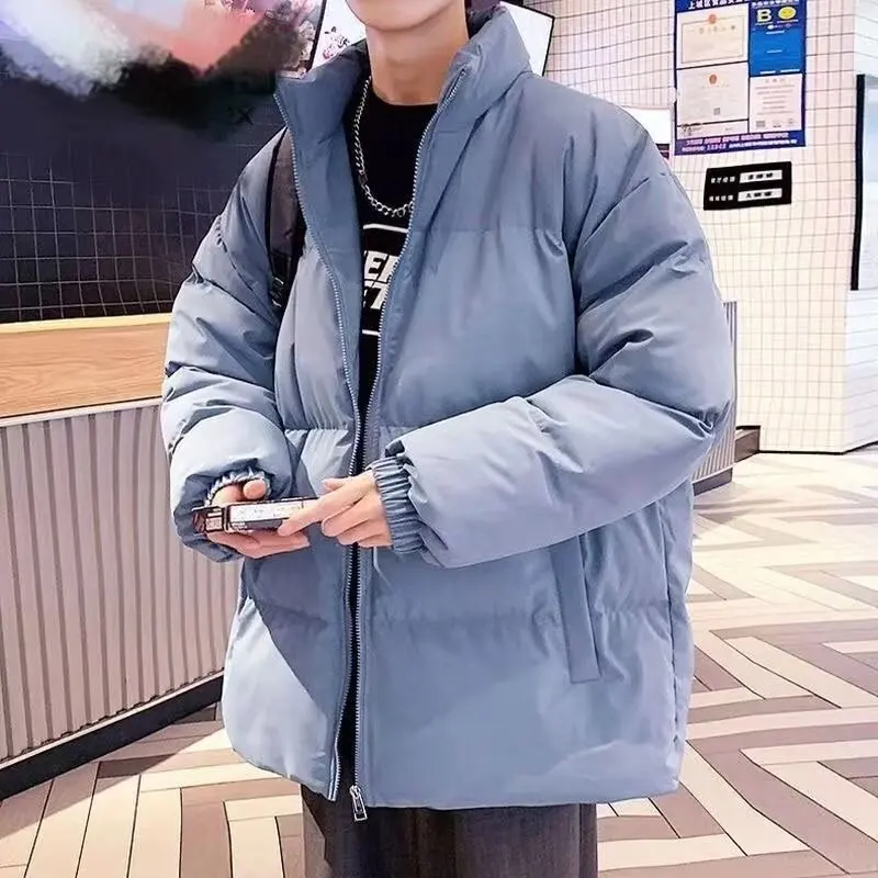 

Men's Winter Thiened Cotton Jaet Loose Fit Stand Collar Warm Bread Jaet Polyester Fiber Long Zipper Pure Color Casual