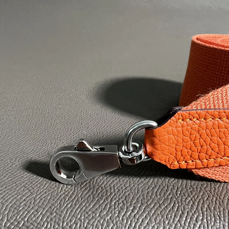 Orange Togo Cowhide 5cm Wide Canvas belt Steel Buckle Genuine Leather Hand Sewn Suitable For Kelly Bags, Shoulder Straps