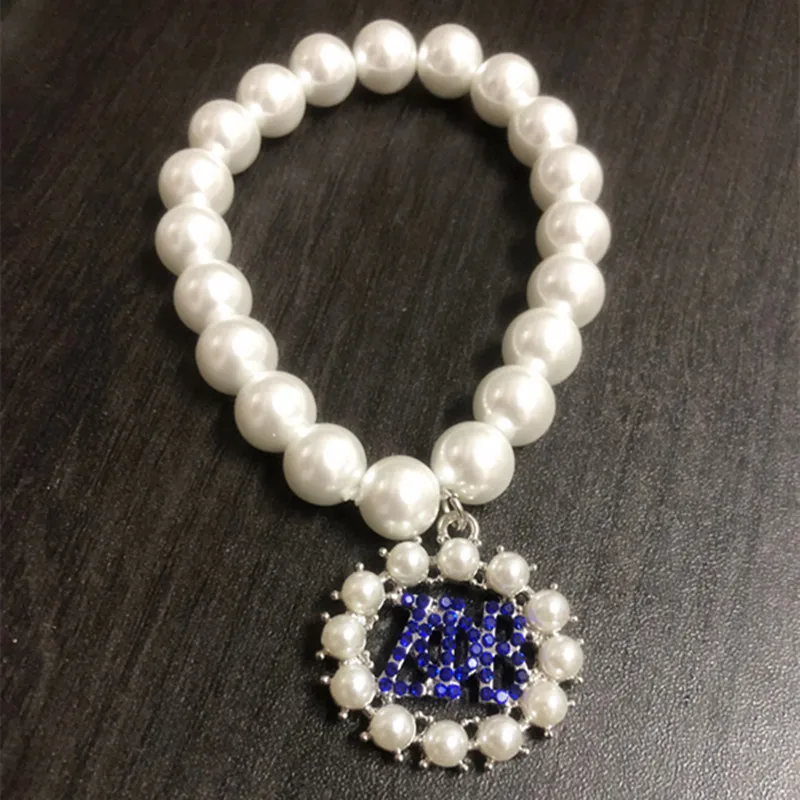 1pcs ZPHIB Dove High Glass Pearl Bracelet Women Zeta Phi Beta Sorority Greek Divine 9 Rhinestone Charm Bangle Jewelry.OGL136