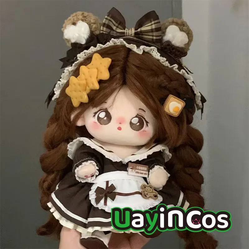 Vêtements de beurre en peluche pour enfants, bande de cheveux d'oreille d'ours de femme de chambre de café, jupe Lolita, robe trempée, accessoires de jouet d'anime, 20cm