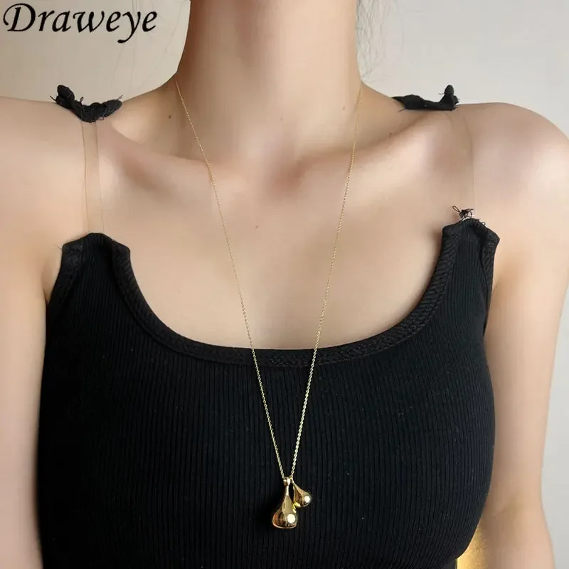 Draweye Minimalist Necklace for Women Water Drop Elegant Korean Fashion Sweater Chain Jewelry Vintage Collares Para Mujer