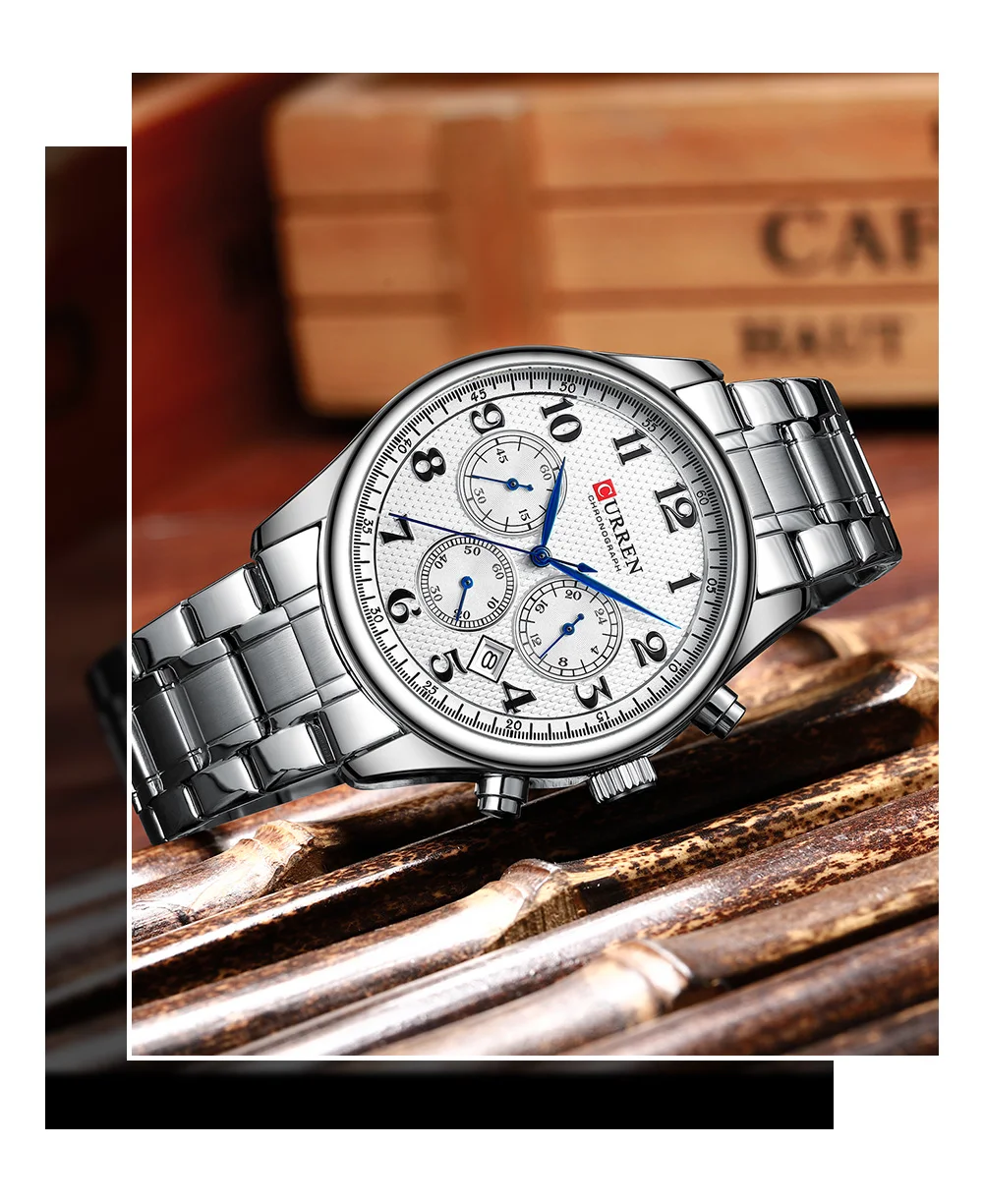 CURREN Modische Sport-Chronograph-Herrenuhr mit Edelstahlarmband, Automatisches Datum, Lässige Quarz-Armbanduhr, Relogio Masculino – Detail 14