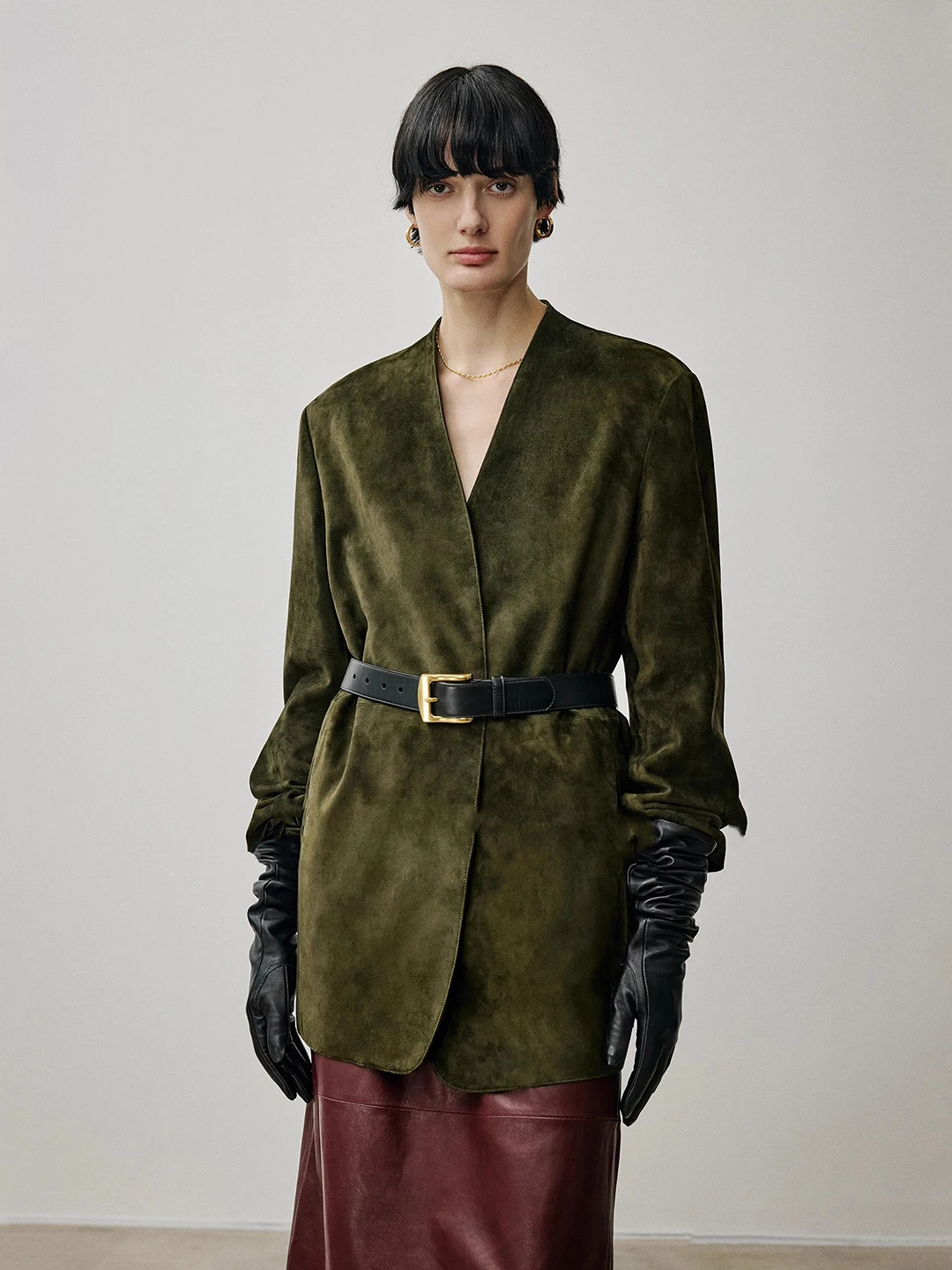 Jaet in pelle con olio leggermente cerato Cappotto Jaet in pelle scamosciata con silhouette allentata da donna senza colletto Faion Commute Sle