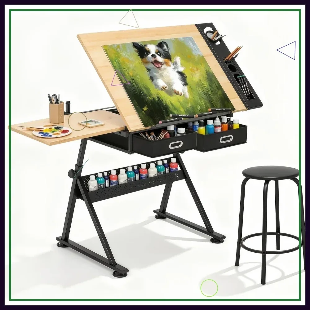 

Hot-sellingProfessional Adjustable Drafting Table with Stool, Tilting Wooden Desk for Art Painting Sketching Studio Home Office