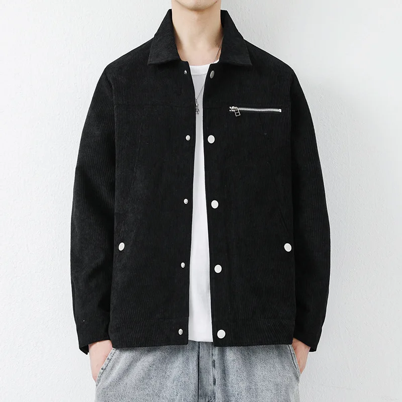 

Fall Men's Jacket Top Loose Corduroy Striped Vintage Casual Fashion Men's Coat
