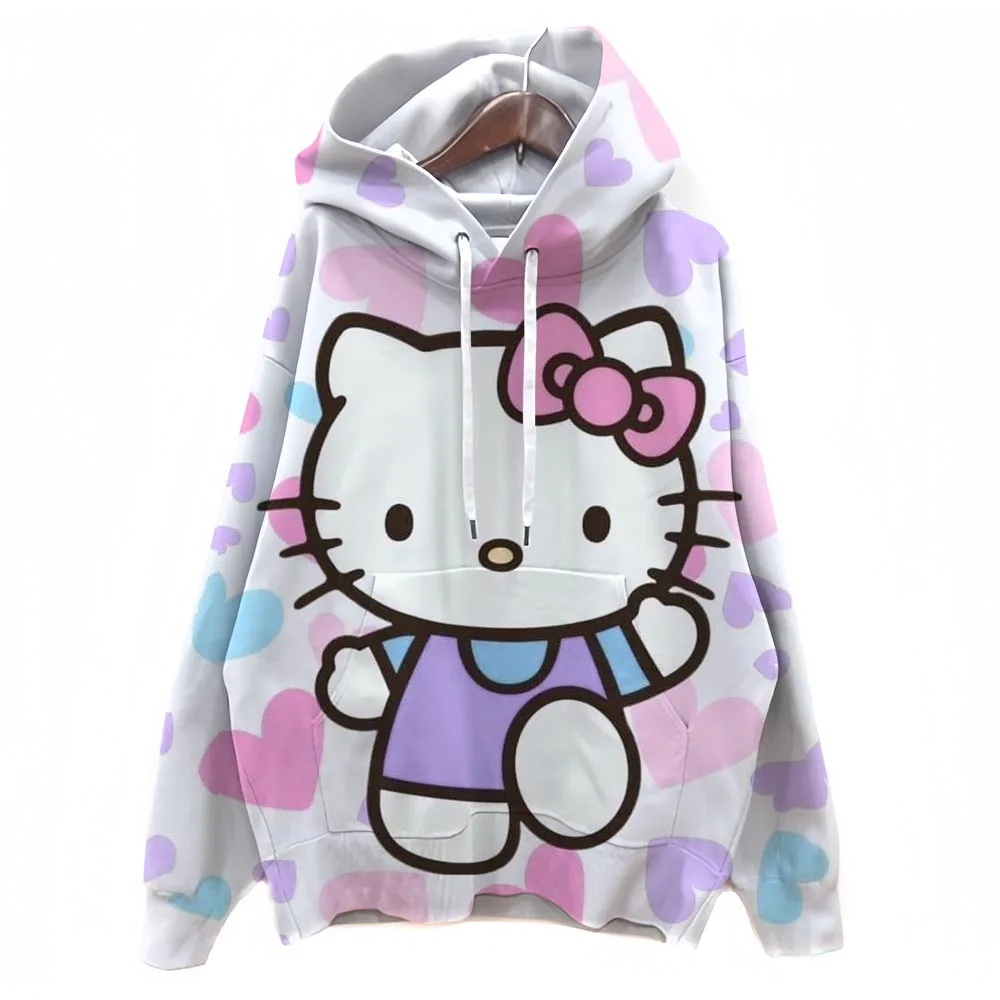 Sudadera de manga larga con cuello redondo para mujer, lavable a máquina, ajuste Regular para otoño, informal, con estampado de Hello Kitty
