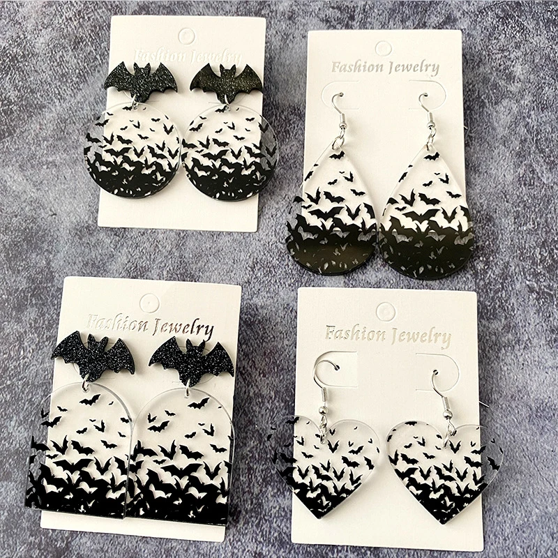 Halloween Bat Acrylic Transparent Earrings Horror Festival Fashion Gift Earrings New European and American Style Ear Accessories