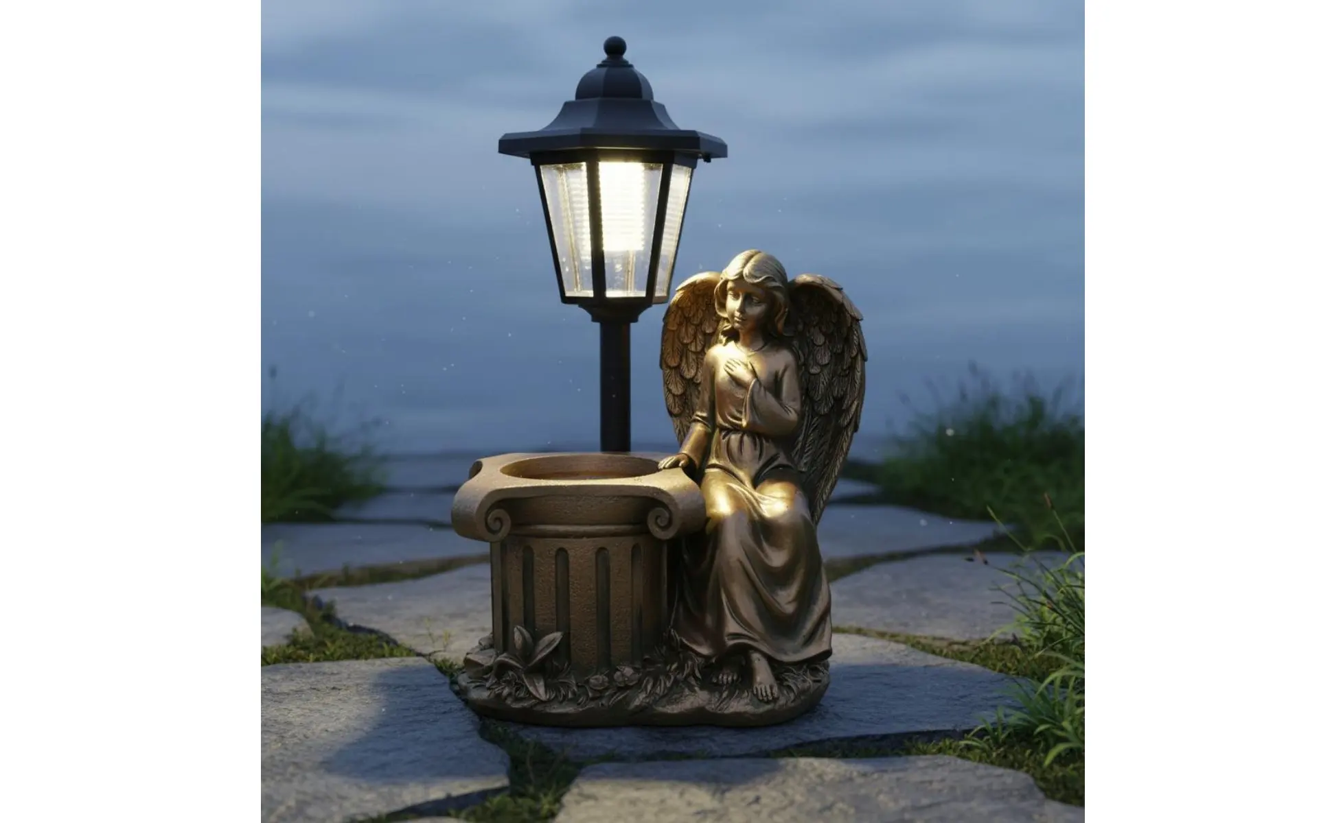 Solar Angel Statue Flower Pot Design Angel Planter Light Fairy Statue Resin Material Outdoor Decor Welcome Sign for Pathway