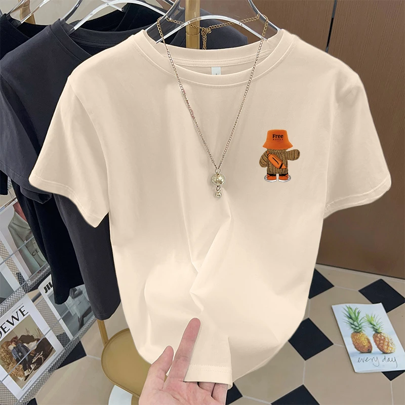 ​ ​ تي شيرت رجالي لطيف الدب الكرتون طباعة شحن سعيد شعار خمر الشارع الشهير القطن المحملة صياد قبعة حقيبة كروسبودي اللون الرجعية