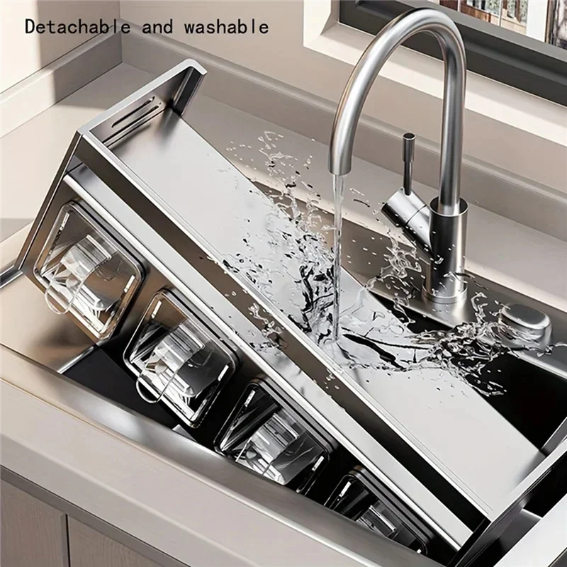 B84B-Spice Shelf Box Multifunctional Wall Mounted Kitchen Storage Organizer Stainless Steel De Cocina Shelf Jar