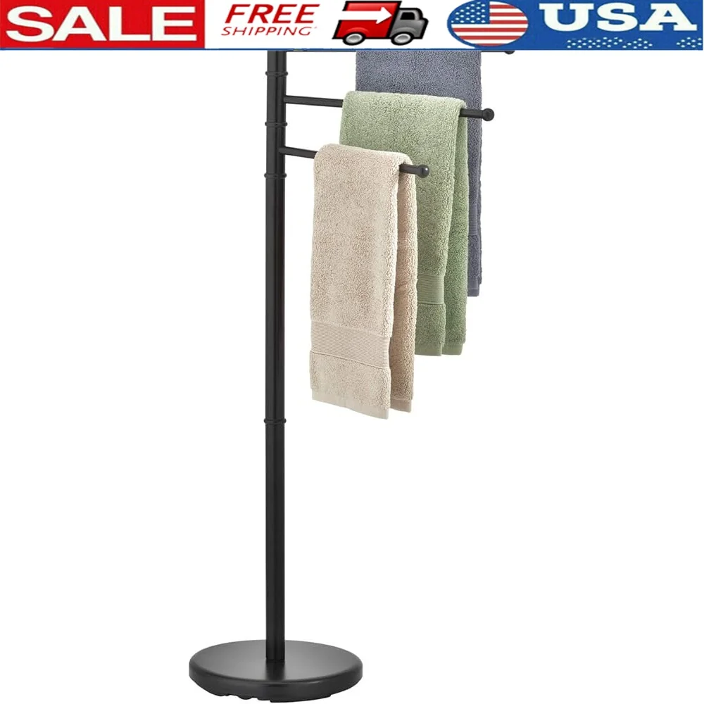 

Freestanding Bathroom Towel Rack 40 Inch with 3 Swivel Bar Arms Matte Black Metal Drying Stand