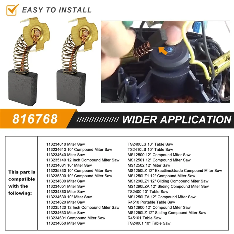 ABBN-816768 Угольная щетка в сборе, точно подходит для торцовочной пилы Ridgid Craftsman BTS211 TS2400 TS2410 TS2400LS TS2410LS Craftsman, 6 шт.