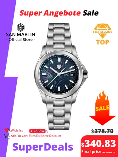 San Martin oficial 39mm Guilloche MOP Dial Gada reloj Miyota 9015 relojes mecánicos automáticos de lujo para hombres 10 ATM reloj SN0150