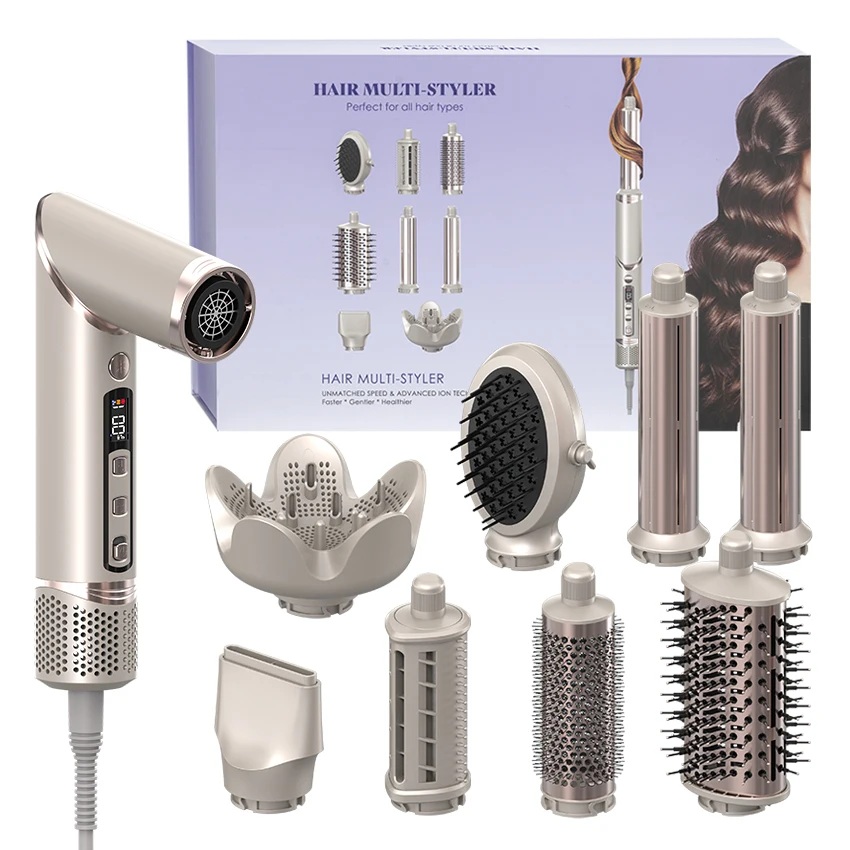 

Профессиональный складной фен 8-в-1, набор отрицательных ионов, щетка-выпрямитель для волос, двигатель 110000 об/мин, высокоскоростной фен