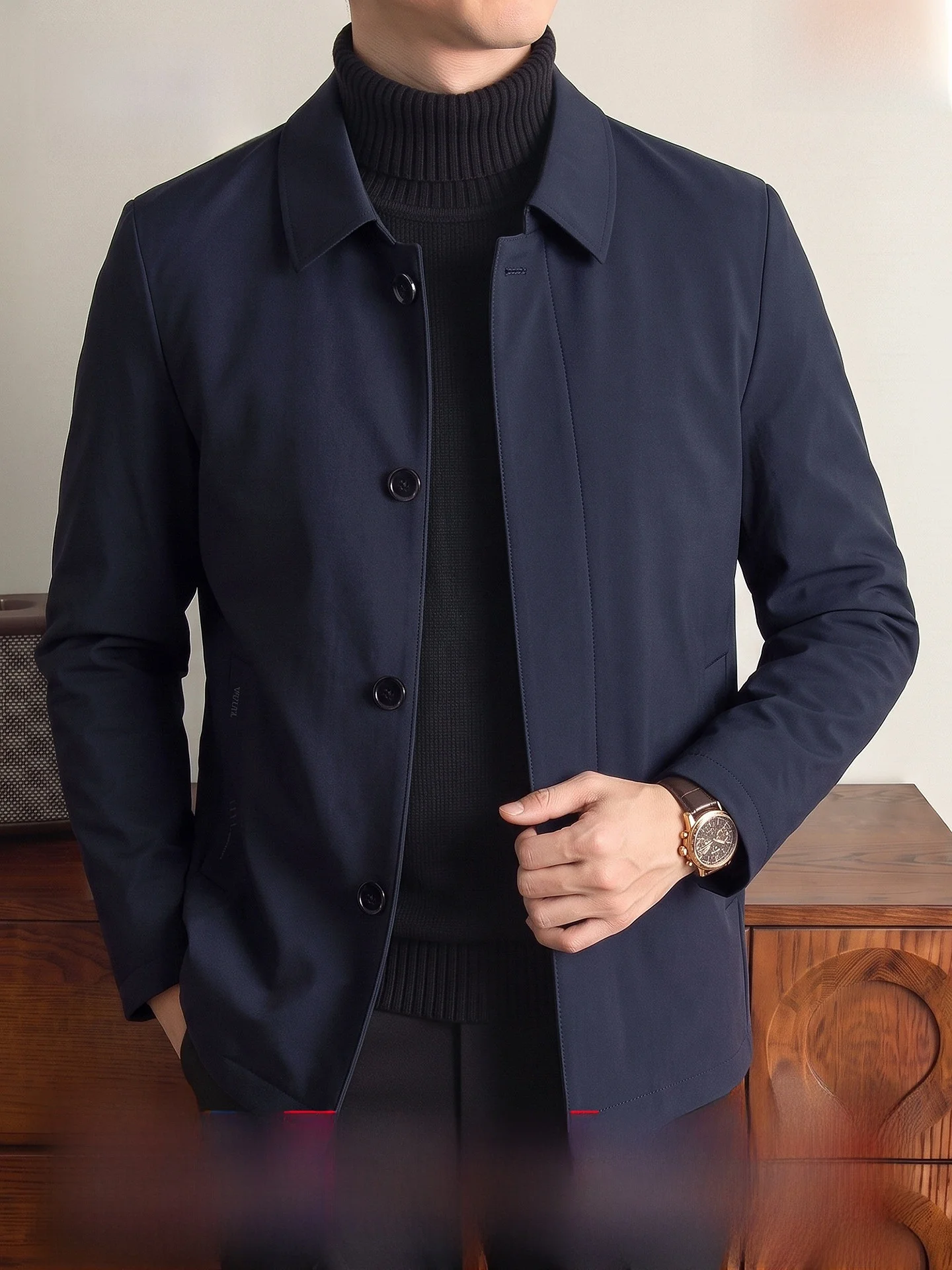 Hengyuanxiang Men's Collared Cotton Jacket Thickened Button Casual Winter Fashion City Youth Standard Fit Polyester Fiber