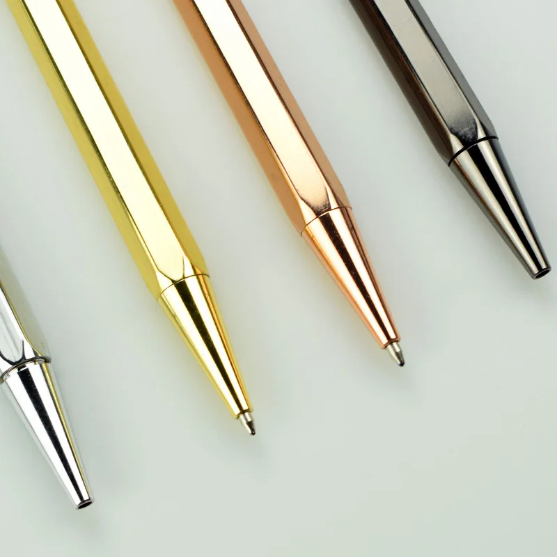 New Metal Button Hexagon Brass Ballpoint Pens Kawaii Pen Offices Accessories Birthday Party Gifts Student Stationery Supplies