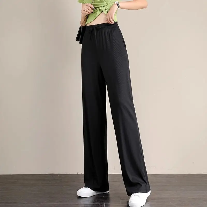 

Korean Version Street Casual Personality Loose Solid Color Versatile Drape Ladies' High Waisted Wide Leg Pants Summer New 2024