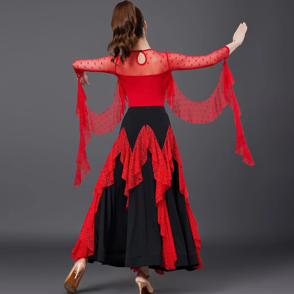 Ruffle Waltz Set Red Blue Standard Dance Competition Dress Set New National Standard Skirt Stereoscopic Flower One-piece Top