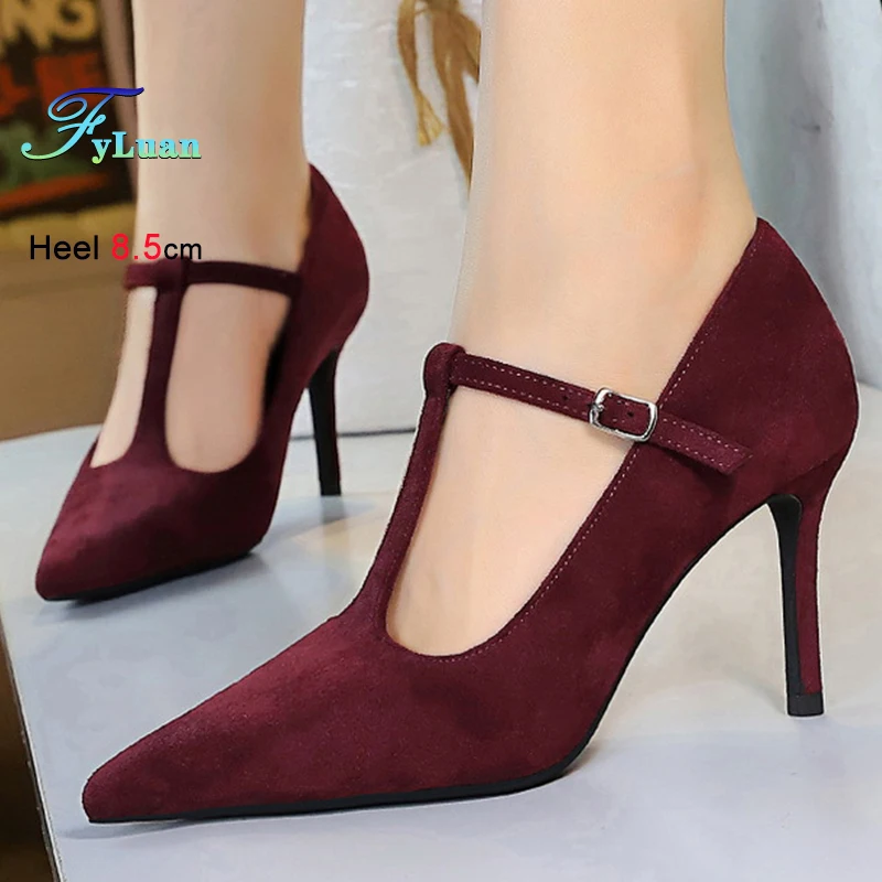 

2025 New Temperament 8.5cm High Heels Women Pumps Simple Suede Pointed Toe Lady Shoes Fashion Bridesmaid Stiletto Wedding Shoes