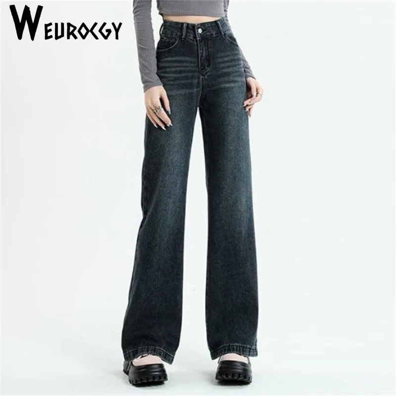 

2024 Autumn Fashion New Style Retro Wide Leg Women's Straight Jeans Versatile Simple Casual Pants American Style Fashionable