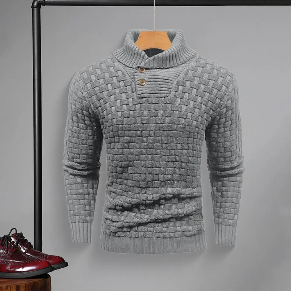 Men Winter Top Men's High Collar Winter Sweater With Neck Long Sleeves Slim Fit Knitted Thick Elastic Solid Color For Wear