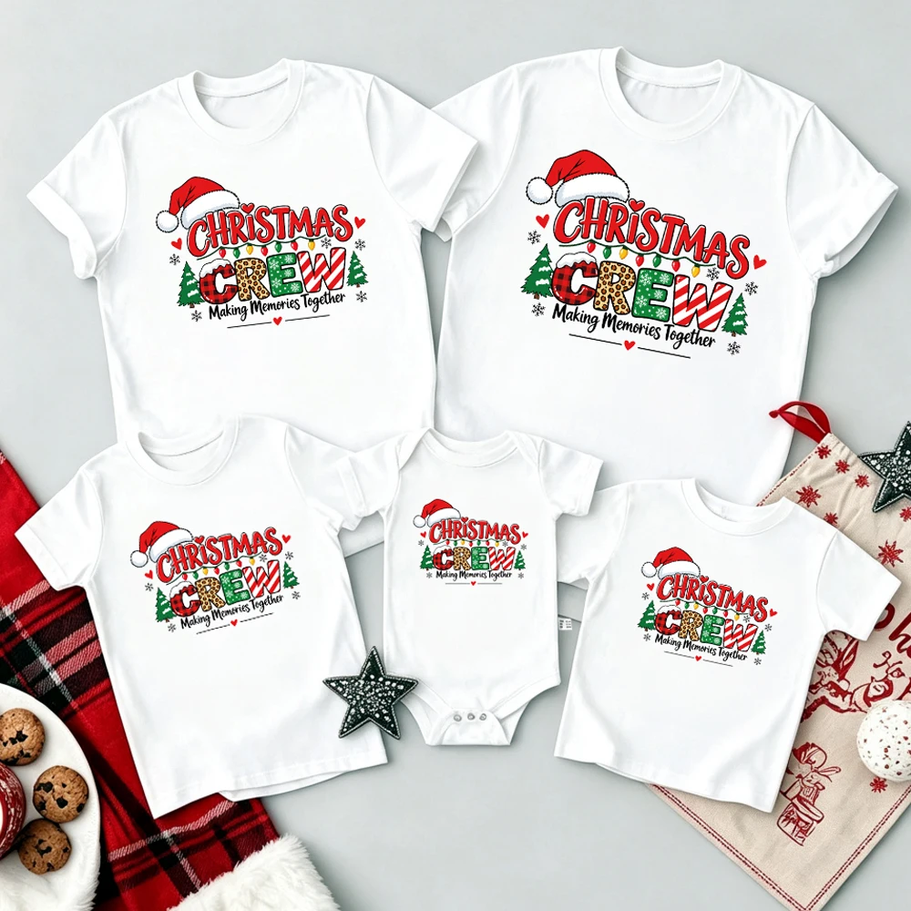 Family Matching Christmas Crew T Shirts Making Memories Together Santa Hat Print Family Christmas Outfit Family Look Clothes