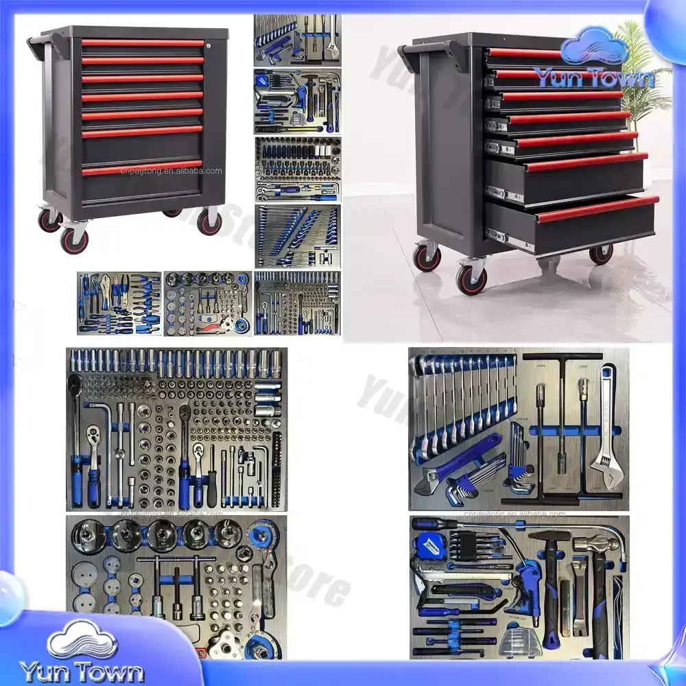7 Drawer Tool Cabinet for Auto Repair 526 Piece Tool Set for Mechanics Steel Tool Cart with Lockable Garage Trolley for