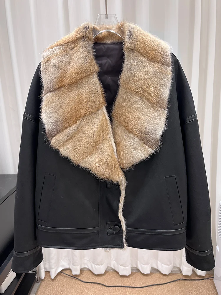 

Women Goose Down Jacket Real Natural Muskrat Fur Collar Warm Thick Female Puffer Jacket Winter Luxury Parkas Clothing