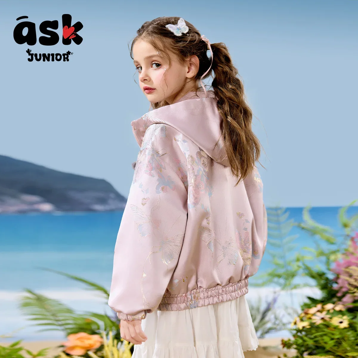 الفتيات أزياء عارضة الأطفال الخريف الفتيات فراشة طباعة شبكة الربط سترة