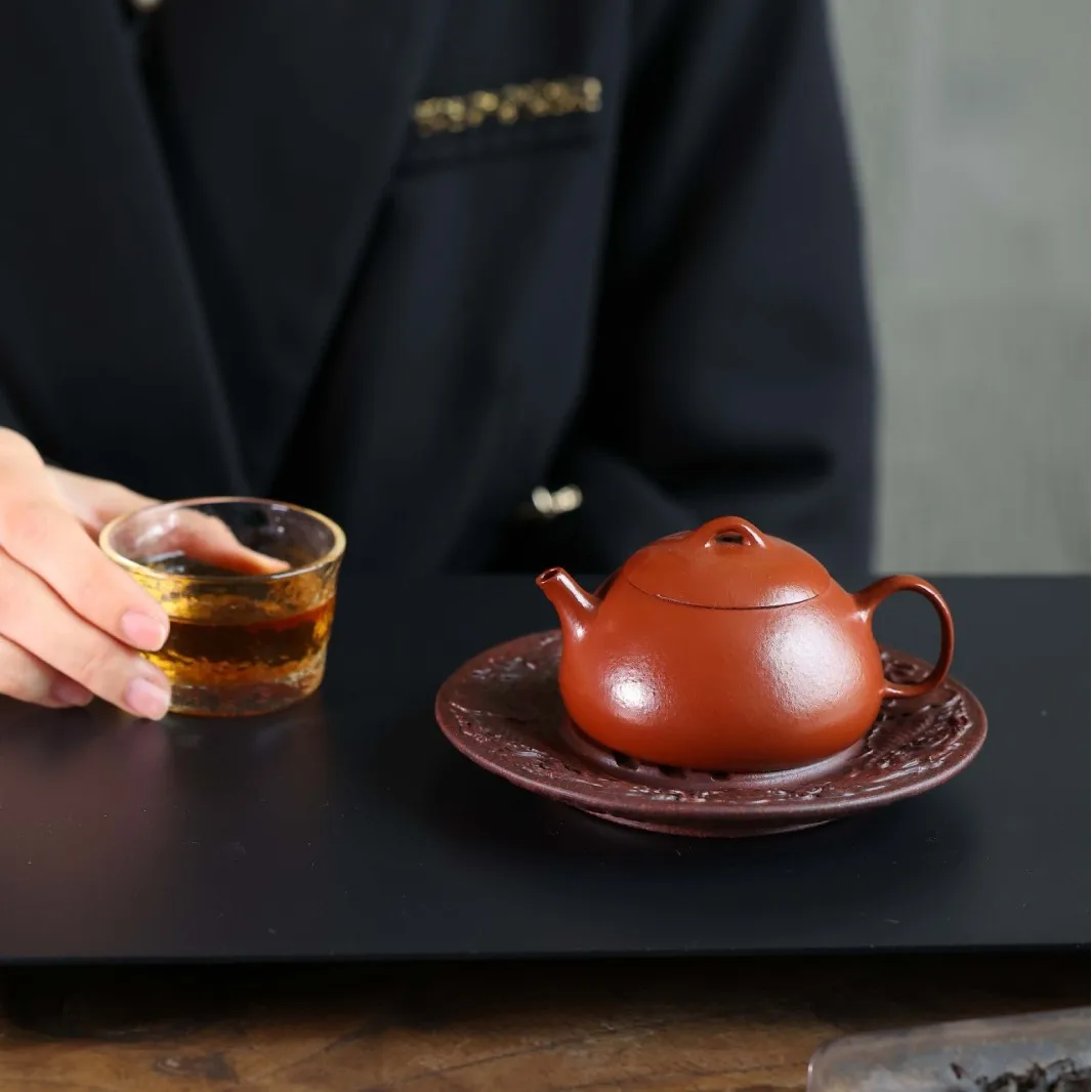 Purple Clay Double Dragon Blessing With Dry Brewing Tray, Kung Fu Set Accessories, Round Tea Pet Base, Pot Maintenance Mat, Tray