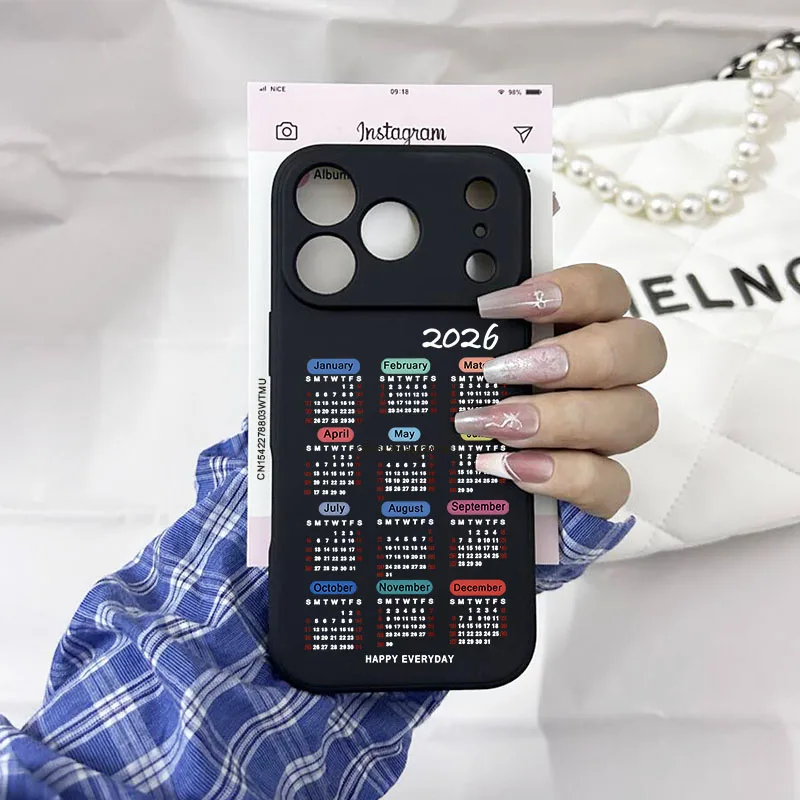 موضة 2026 التقويم قضية الهاتف آيفون 15 17 برو 16 14 13 12 11 XR XS ماكس 7 8Plus سنة جديدة سعيدة لينة غطاء سيليكون Fundas