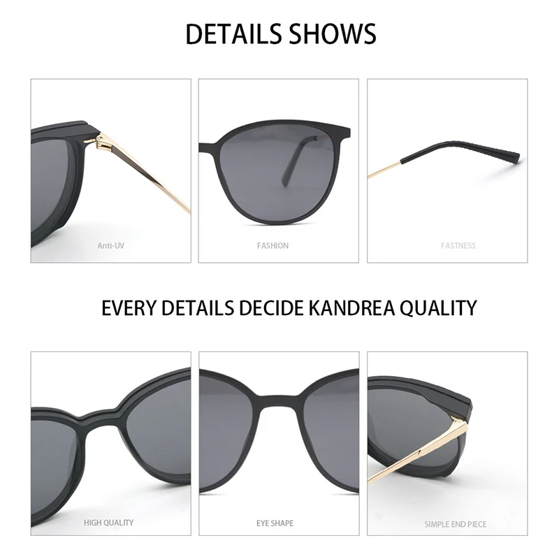 KANDREA 2 in 1 Alloy Vintage Round  Magnet Polarized Sunglasses Women Men Eyeglasses Optical Retro Myopia Magnetic Eyewear S2117