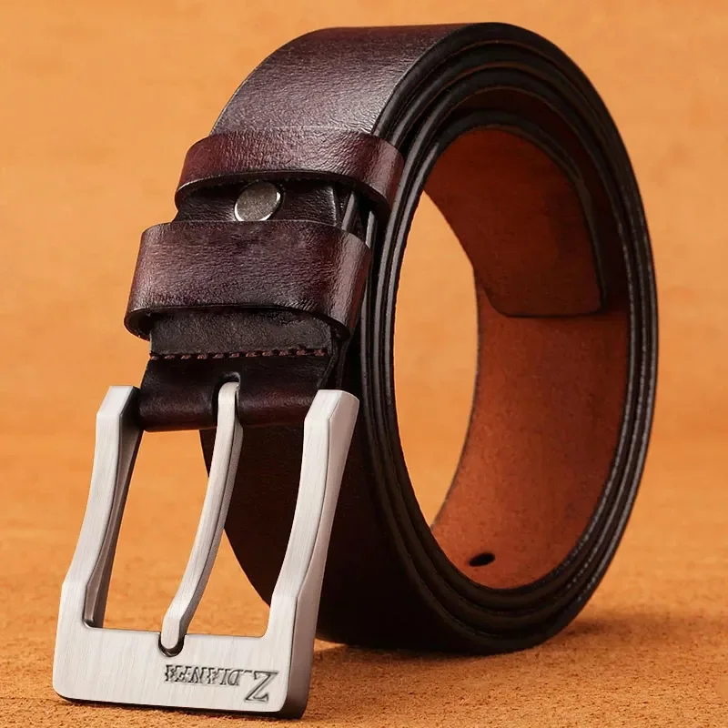 Genuine Leather For Men's High Quality Metal Buckle Jeans Cowskin Casual Belts Business Cowboy Waistband Male Fashion Designer