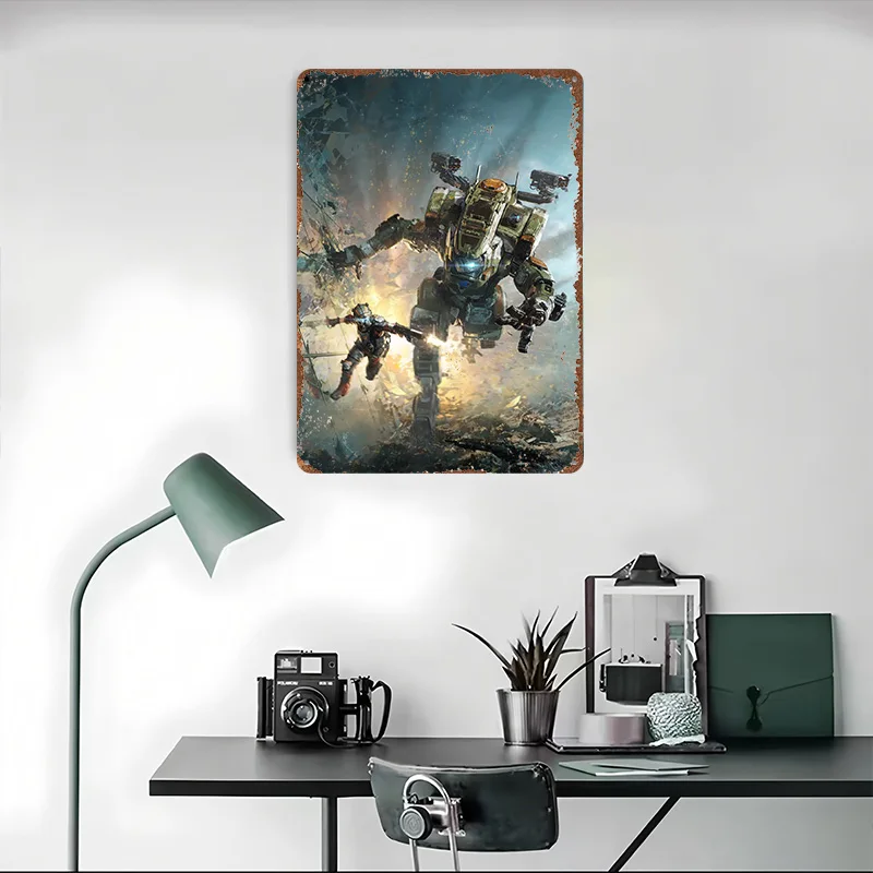 TitanFall الألعاب المعادن المشارك تين علامات خمر الديكور الداخلي في المنزل علامة معدنية مخصصة ل جدار الفن الديكور مكتب ديكور
