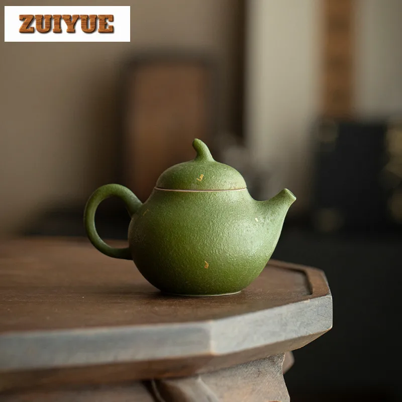 120ml Small Green Tangerine Sprinkle Gold Teapot Elegant Tea Infuser Pot Tea Soaking Kettle With Strainer Chinese Tea Set Craft