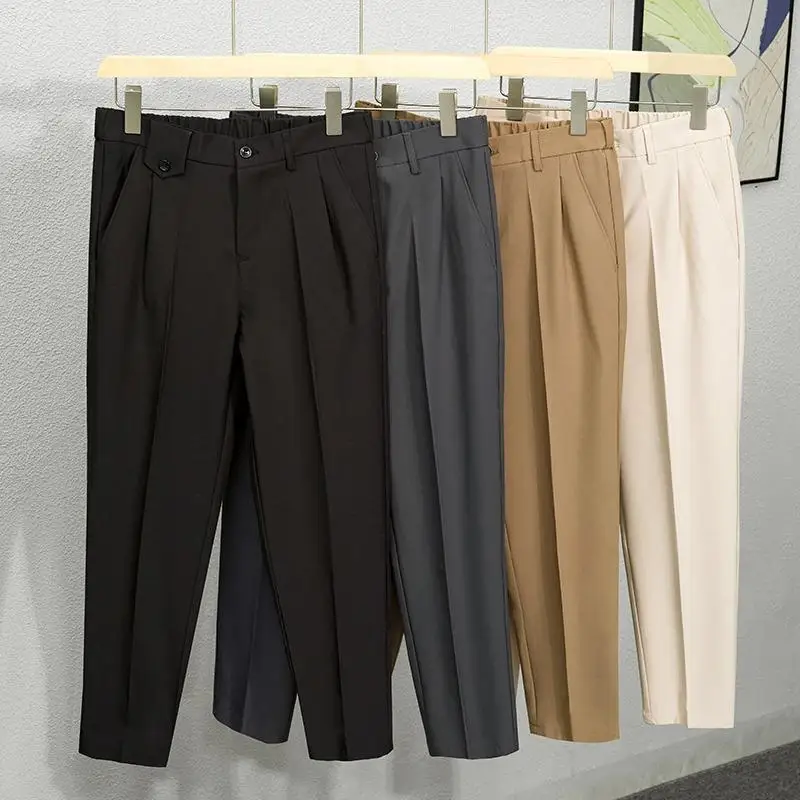 

Men's Slim Fit Nine-Tenths Pants Casual Profional Autumn Faion Suits Lightweight Draped Sle Youthful Polyester Fiber