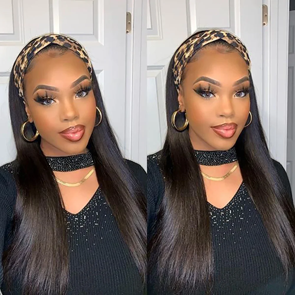 

Straight Human Hair Headband Wig Remy Brazilian Straight Human Hair Quick Styling Silk Hair Band Wear and Go Glueless Wig