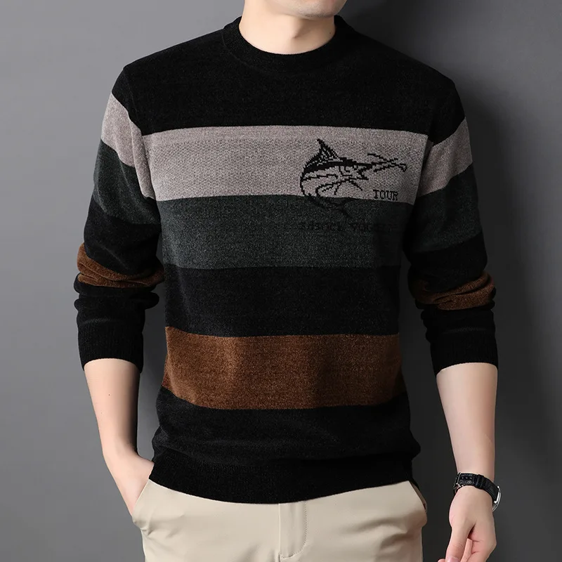 New Men\'s Plush Thickened Knitwear Fashion Casual Men\'s Chenille Warm Sweater Mens Clothes