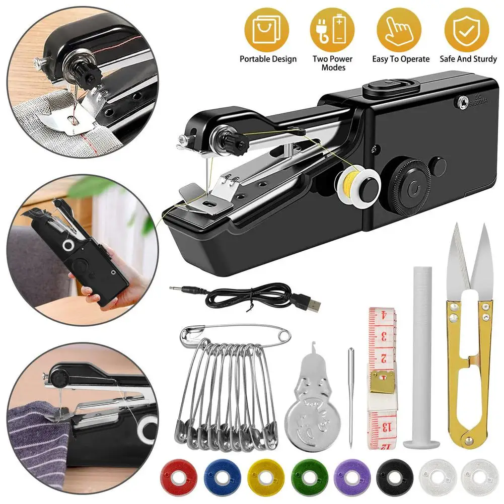 Mini Portable Hand Sewing Machine Quick Handy Stitch Sew Needlework Cordless Clothes Fabrics Household Electric Sewing Machine