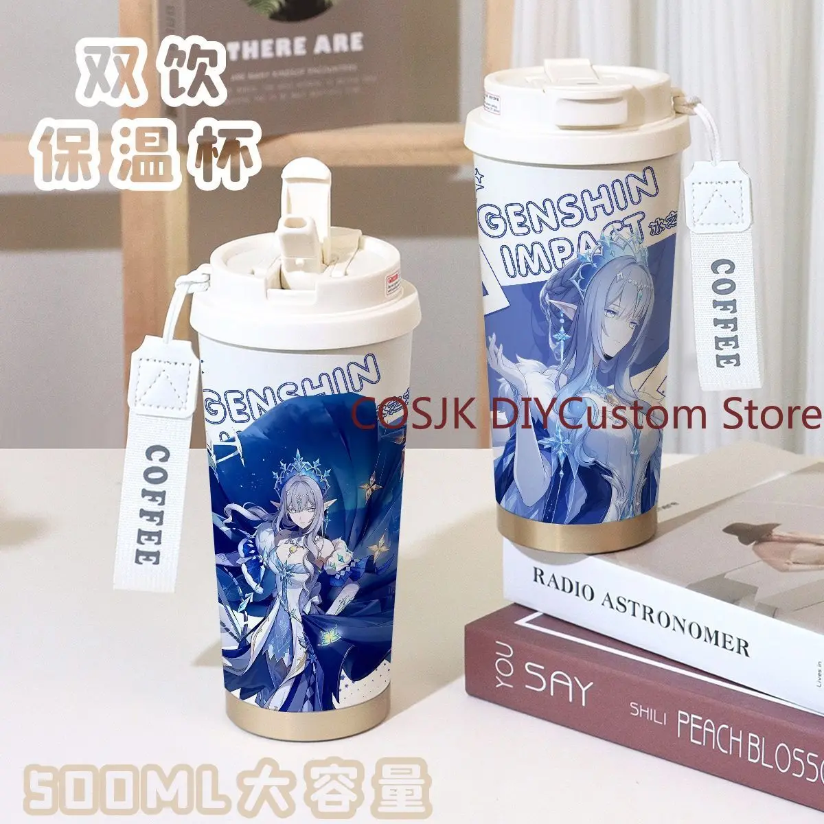 Game Genshin Impact Tsaritsa Anastasya Thermos Cup 316 Stainless Steel Dual‑Use Large Capacity Straw with Lanyard Water Bottle
