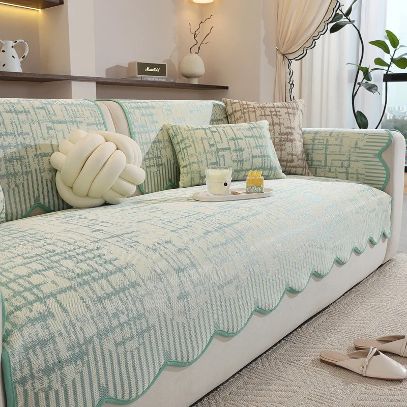 1PC Modern Ice Silk Cool Feeling Sofa Towel Summer Universal Anti-slip Couch Cover Breathable Striped Sofa Seat Pad Home