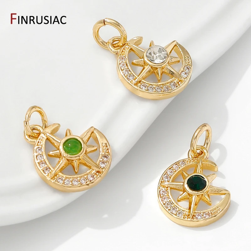 14K مطلية بالذهب النحاس مطعمة الزركون القمر والنجمة سحر ، سوار ذاتي الصنع قلادة صنع الملحقات ، لوازم للمجوهرات